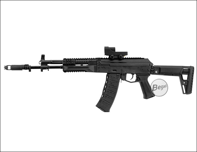 Detailaufnahme Begadi RX6 montiert auf Airsoft Markierer