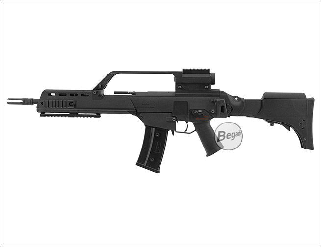 S&T MOD36 KV Schulterstütze im eingeklappten Zustand am Markierer