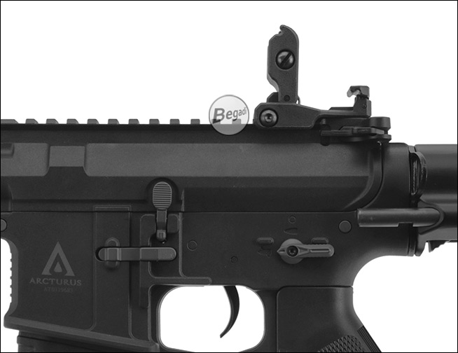 Anwendungsbeispiel: Montiertes FlipUp Rear Sight auf einem Airsoft-Gewehr
