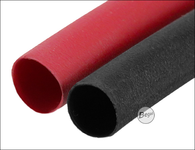 Zwei 15cm lange Schrumpfschlauch-Stücke rot und schwarz zur Montage in Airsoft Gearboxen