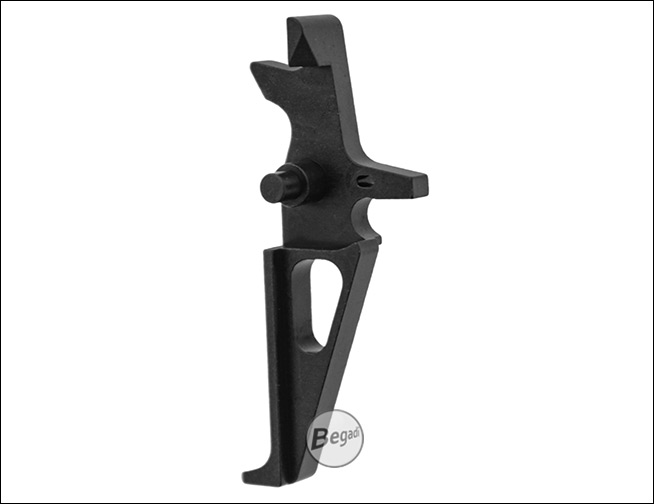 Seitenansicht des CNC-gefrästen Flat Triggers Begadi CNC M4 AEG Flat Trigger schwarz – Seitenansicht