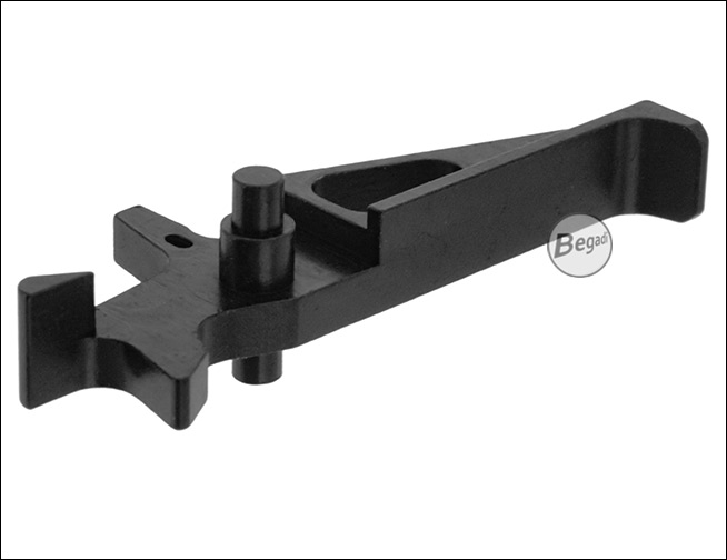 Detailansicht der Rückseite des Triggers Begadi CNC M4 AEG Flat Trigger schwarz – Detailansicht Rückseite