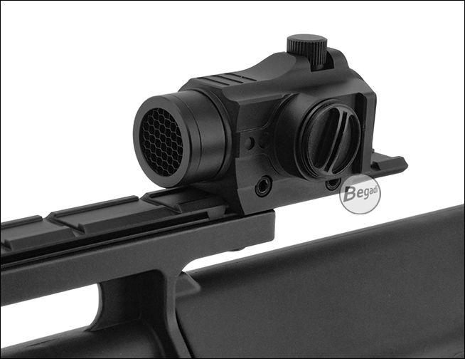 Begadi Sentinel Red Dot auf Picatinny-Schiene eines Bullpup-Airsoft-Gewehrs, Frontansicht