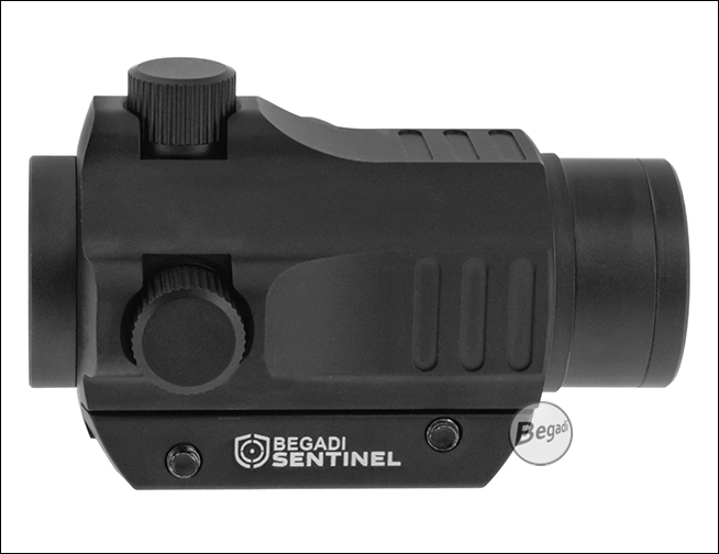 Begadi Sentinel Rotpunktvisier, seitliche Draufsicht mit Höhenverstellung und Low Mount