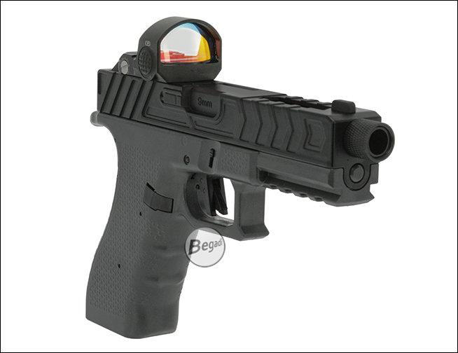 Airsoft-Pistole der G-Serie mit Begadi Vista, Blick von schräg vorn