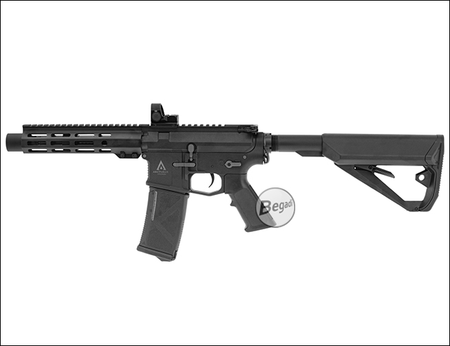 Airsoft-Gewehr im M4-Stil mit Begadi Vista auf der Picatinny-Schiene, Gesamtansicht