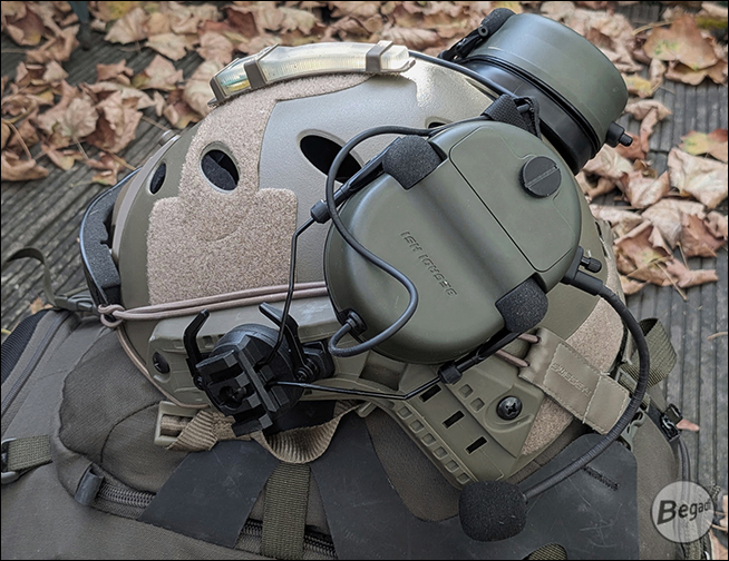 Begadi HS1 Headset in Olive – Anwendungsbeispiel mit Helmmontage