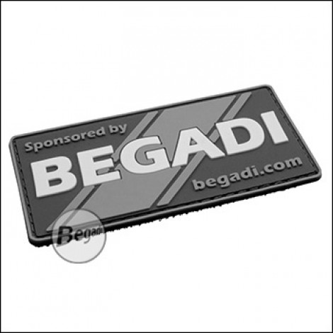 BE-X 3D Abzeichen "Sponsored by Begadi", Design 2, aus Hartgummi, mit Klett - grau / schwarz