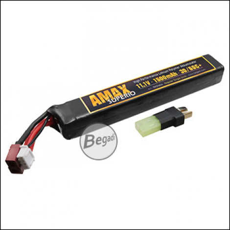 Begadi "AMAX Superio" LiPo Akku 11,1V 1500mAh 30/60C+ "Single Stick" mit Dean & Adapter auf Mini TAM -goldfarben-