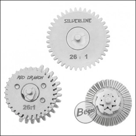 Begadi Silverline CNC Gearset (Low Noise) - galvanisch vernickelt - 26:1 mit 16Z Sector Gear (Torque Up)