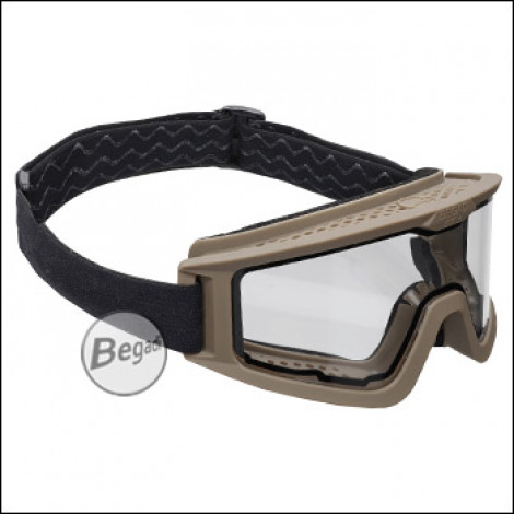 Begadi CP1 Schutzbrille mit Double Lens, Set mit Helmmontage "Standard" (flaches Glas) - TAN