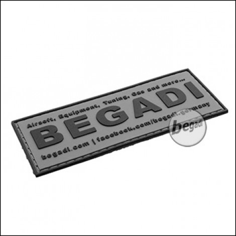 3D Abzeichen "Begadi Shop", Classic Design, aus Hartgummi, mit Klett - grau