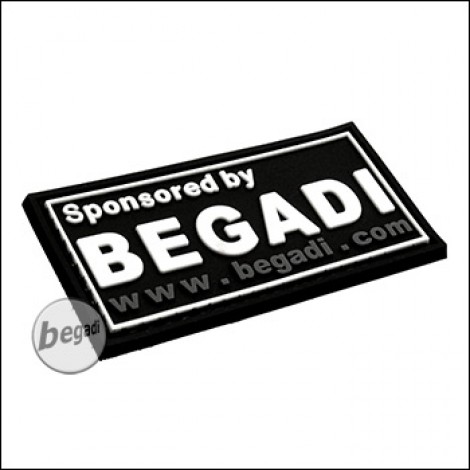 BE-X 3D Abzeichen "Sponsored by Begadi", Classic Design, aus Hartgummi, mit Klett - schwarz