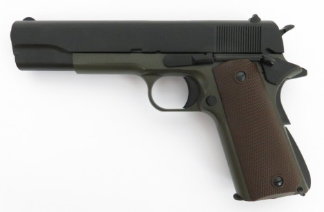 KJW M1911 GBB, Gas Version, mit Begadi Stainless Efficiency Ventil,-schwarz/olive- (frei ab 18 J.)