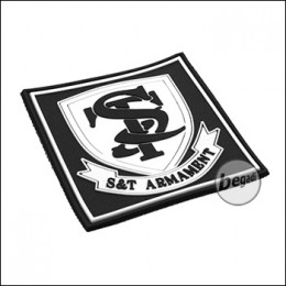 3D Abzeichen "S&T" aus Hartgummi, mit Klett - schwarz/weiss