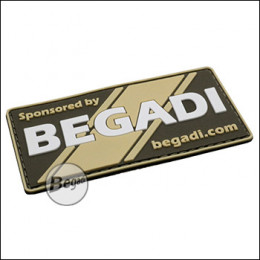BE-X 3D Abzeichen "Sponsored by Begadi", Design 2, aus Hartgummi, mit Klett - TAN