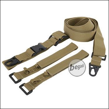 Begadi 3-Punkt Sling, multifunktional, mit 2 Adaptern "Gen 2" - TAN