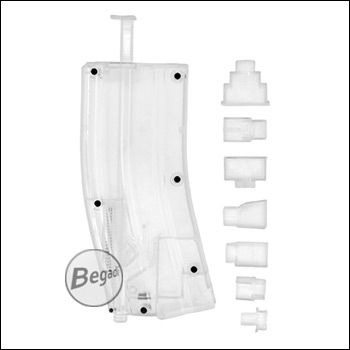 Battleaxe "M4 Magazin Style" Speedloader / Loading Tool für ca. 400 BBs, mit vielen Aufsätzen - transparent