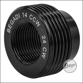 Begadi CNC Stahl Silencer / Gewinde Adapter 14mm CCW auf 24mm AK CW, brüniert