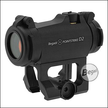 Begadi Pointstrike D2 Reddot 1x20 mit 2 Montagen & FlipUp Covers / Schutzscheiben (Extended Shock Proofed) - schwarz -