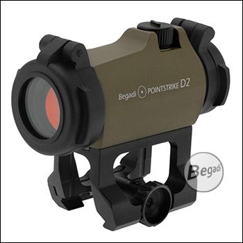 Begadi Pointstrike D2 Reddot 1x20 mit 2 Montagen & FlipUp Covers / Schutzscheiben (Extended Shock Proofed) - TAN /FDE -