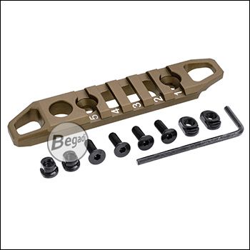 Begadi Alu Picatinny Rail für M-LOK & Keymod, mit Sling Mount - 100mm, 5 Slot - TAN / FDE
