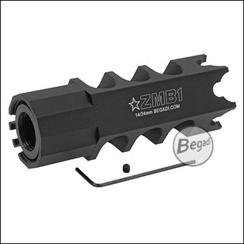 Begadi ZMB1 Flashhider aus Aluminium (mit 24mm AK und 14mm CCW Gewinde) - schwarz -