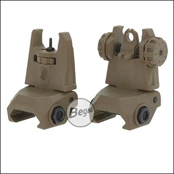 Begadi Picatinny Rear & Front Sight Bundle "Low Profile", aus nylonverstärktem Polymer - TAN