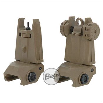 Begadi Picatinny Rear & Front Sight Bundle "High Profile", aus nylonverstärktem Polymer - TAN