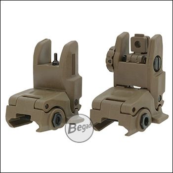 Begadi Picatinny Rear & Front Sight Flip-Up Bundle "Classic Precision", aus verstärktem Polymer - TAN