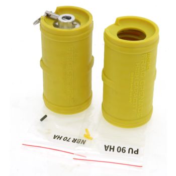 Begadi Frag Grenade Set, gasbetrieben, Bundle mit überarbeitetem Boden -gelb, mit gelber Zusatzhülle & Ersatz Tensioner Set- (frei ab 18 J.)