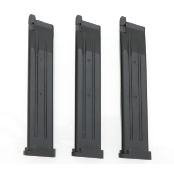 3x Gas Magazin für Army Armament R601 / HiCapa GBB, lange Version - mit Begadi Stainless Efficiency Ventil (44 BBs) - für Bastler
