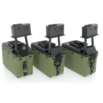 3x Mini Magazin für A&K M249 Serie, 1500 Schuss [für Bastler oder zum Ausschlachten! Nicht- LiPo ready, ohne Akku & Lader !]
