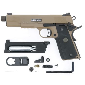 KJW KP-07 "PRO" GBB, Gas Version, mit Begadi Stainless Efficiency Ventil, CNC Alu Pistonhead, Koffer & Maintenance Kit -TAN- (frei ab 18 J.)