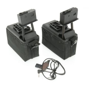 2x Mini Magazin für A&K M249 Serie, 1500 Schuss -schwarz / defekt (für Bastler oder als Ersatzteilspender)
