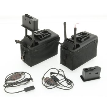 2x Mini Magazin für A&K M249 Serie, 1500 Schuss [mit JST Stecker/LiPo ready] - schwarz / für Bastler !