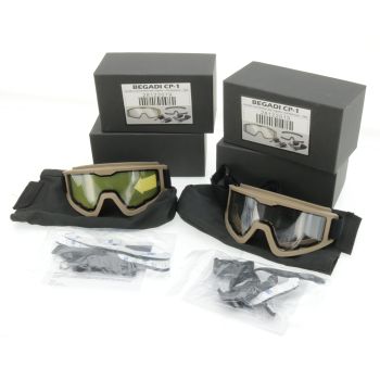 2x Begadi CP1 Schutzbrille mit Double Lens, Set mit Helmmontage "Standard" (flaches Glas) - TAN