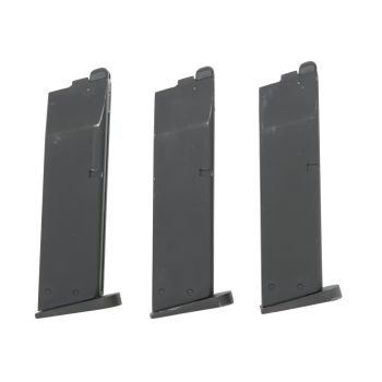 3x Magazin für KJW M9 Serie, 25 BBs - GAS Version - teils mit Begadi Stainless Efficiency Ventil (dicht !)