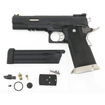 WE HiCapa Force GBB -schwarz- inkl. Reddot Mount "Upgrade Version" mit Begadi Stainless Efficiency Ventil, CNC Alu Pistonhead, Koffer & Maintenance Kit (frei ab 18 J.)