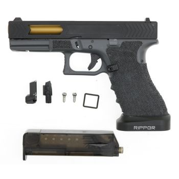 Army Armament R17 Ripper GBB -schwarz grau- mit goldenem Outerbarrel & GEN 1 Schlitten, ohne Red Dot Mount - für Bastler (frei ab 18 J.)