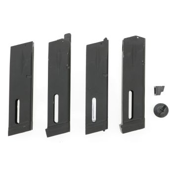 4x Magazin für KJW KP-01 Serie, 24 BBs - CO2 Version - teils mit Begadi Stainless Efficiency Ventil - für Bastler !