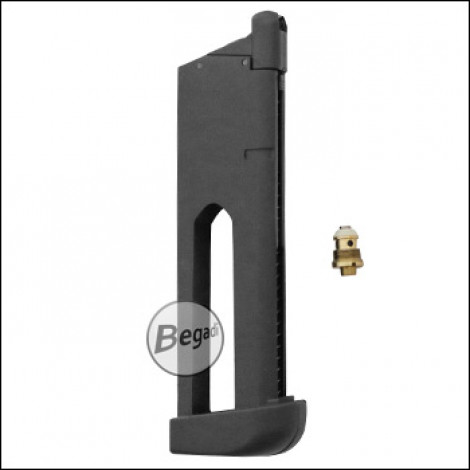Magazine for KJW M1911 series, 26 BBs - CO2 Version - with Begadi Stainless Efficiency Valve + replacement KJW exhaust valve