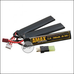 Begadi "AMAX Superio" LiPo Battery 11.1V 1500mAh 30 / 60C + "Regular Triple Stick" with Dean & Adapter to Mini TAM -gold-colored-