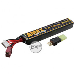 Begadi "AMAX Superio" LiPo Battery 11.1V 1200mAh 30 / 60C + "Single Stick" with Dean & Adapter to Mini TAM -gold-colored-