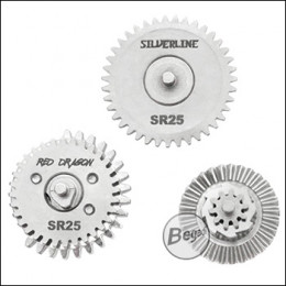 Begadi Silverline MOD25 / SR25 / BR10 CNC Gearset (Low Noise) - electroplated - 18:1 with 19Z Sector Gear