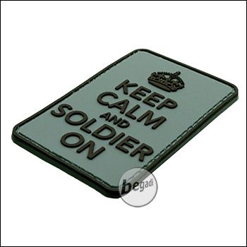 BE-X 3D Abzeichen "Soldier on" aus Hartgummi, mit Klett - grün/grau