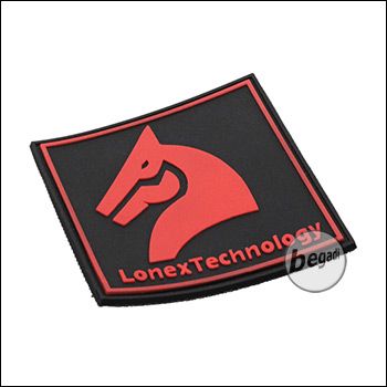 3D Abzeichen "LONEX" aus Hartgummi, mit Klett - rot/schwarz