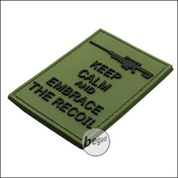 BE-X 3D badge "Embrace the Recoil", hard rubber, with velcro - olive