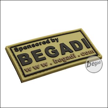 BE-X 3D Abzeichen "Sponsored by Begadi", Classic Design, aus Hartgummi, mit Klett - TAN