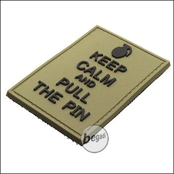 BE-X 3D Badge "Pull the Pin", made of hard rubber, with Velcro - TAN